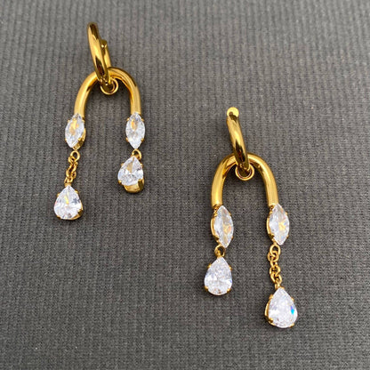 Zircon Fringe 18K Gold Plated S.Steel Huggie Earrings - FGS