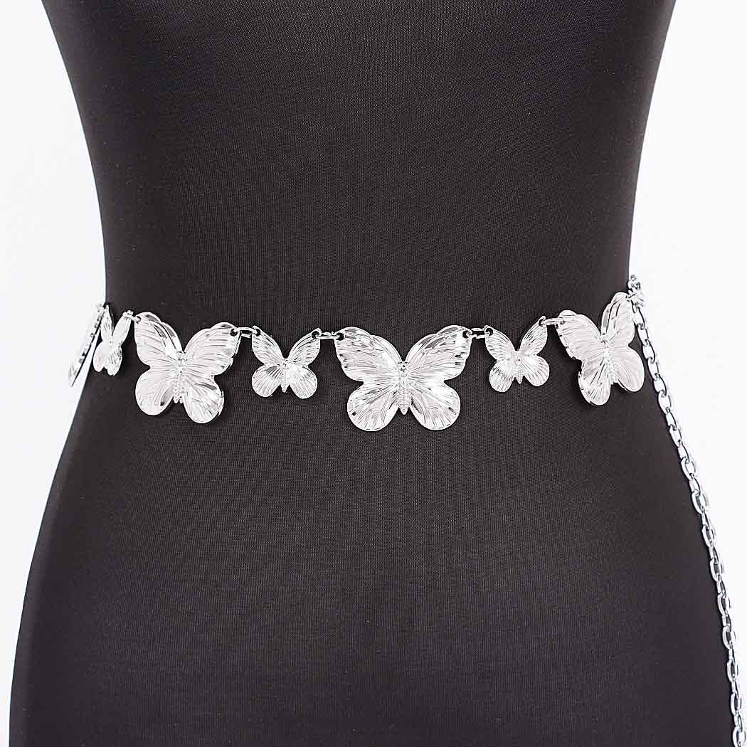 Multi Butterfly Chain Belt - Silver
