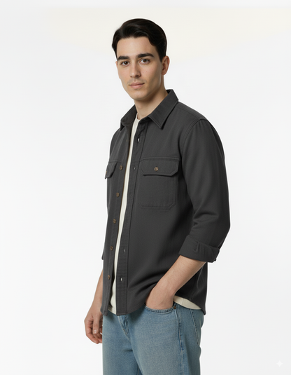 Men's Denim Long Sleeve Shacket - Charcoal