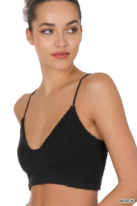 Smocked Triangle Bralette - Black