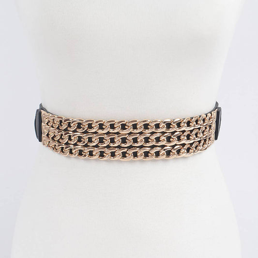 Multi-Layered Chain Elastic Belt - Black/Gold