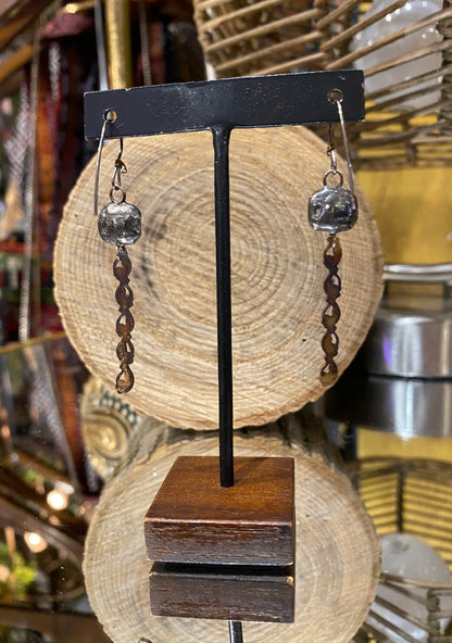 Fuschia Rhinestone & Brass Floral Earrings