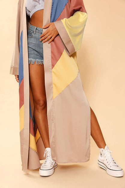 Retro Stripe Kimono - Tan Multi