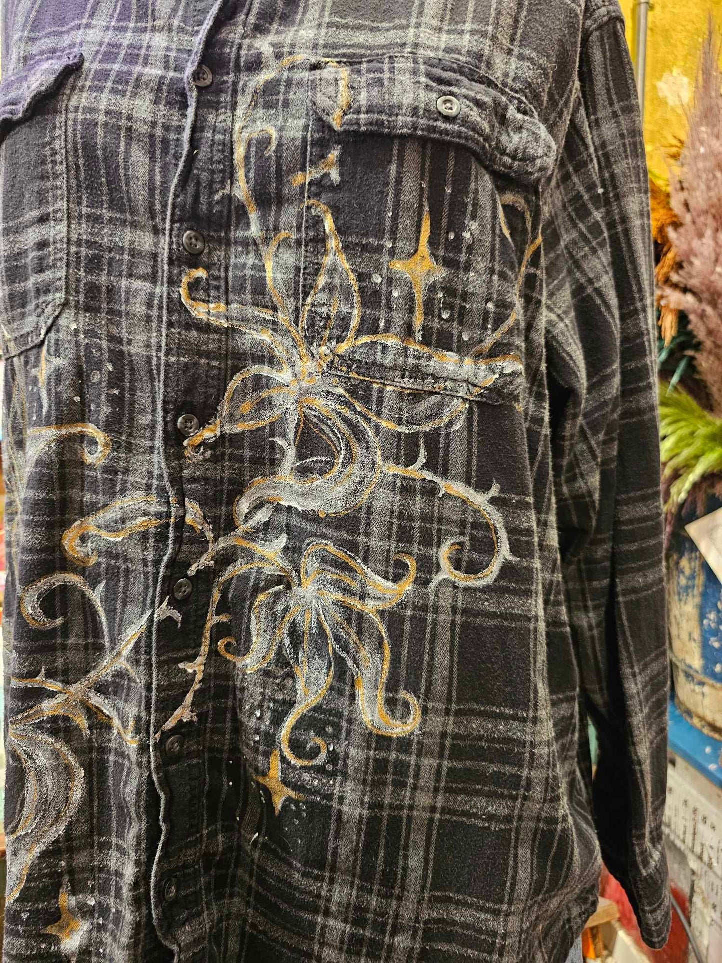 Floral Flannel - Handpainted & Upcycled - IH3*