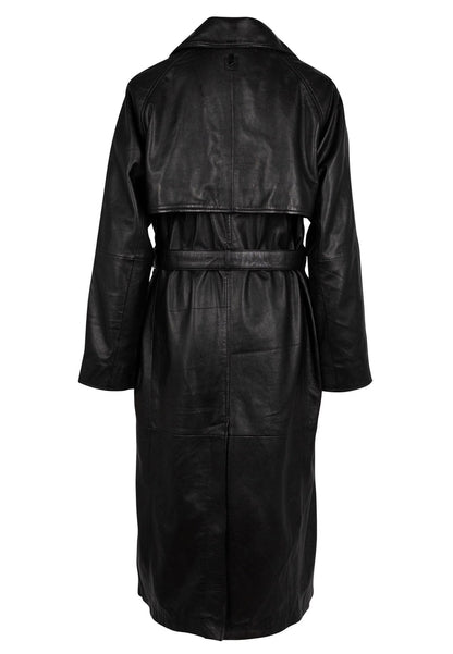 Deniz Leather Trench Coat - Black