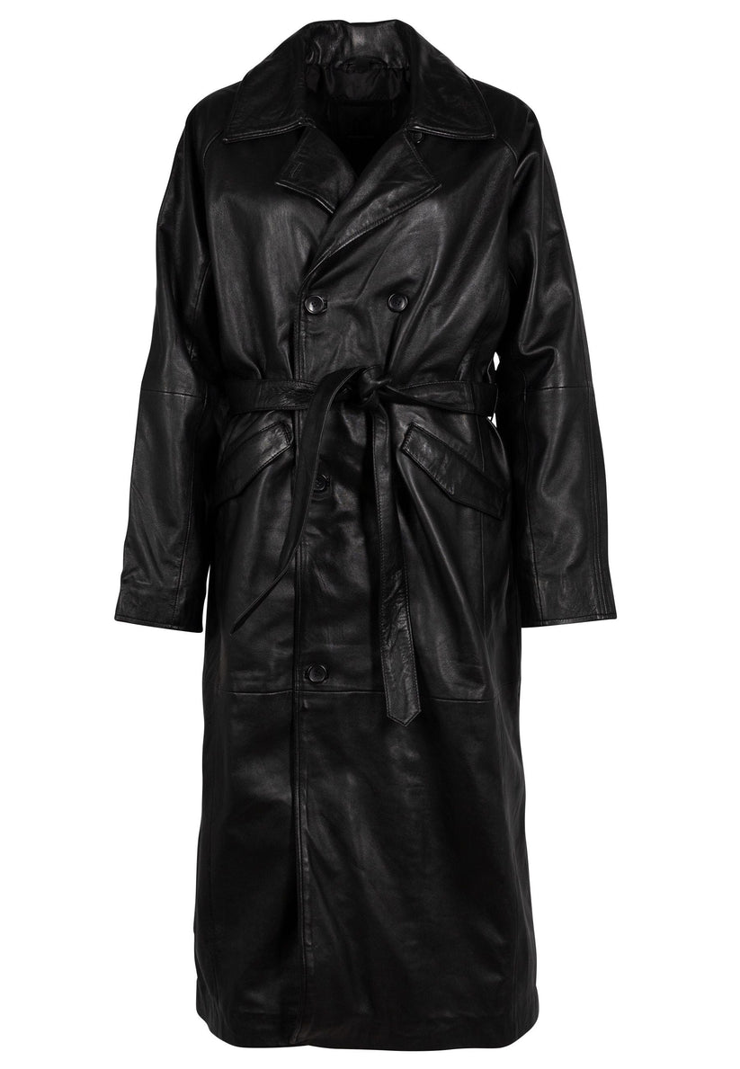 Deniz Leather Trench Coat - Black