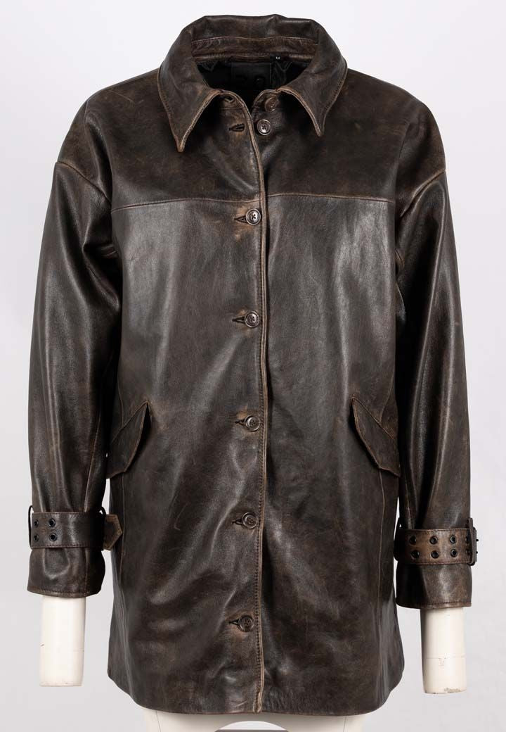 Teona Vintage Leather Jacket - Black