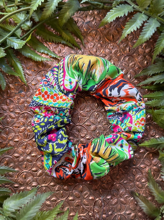 Tiger / Lime Green Leaves Scrunchie #SS16 (1)*