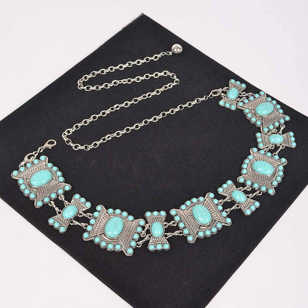 Turquoise Multi Metal Chain Belt  - ATS
