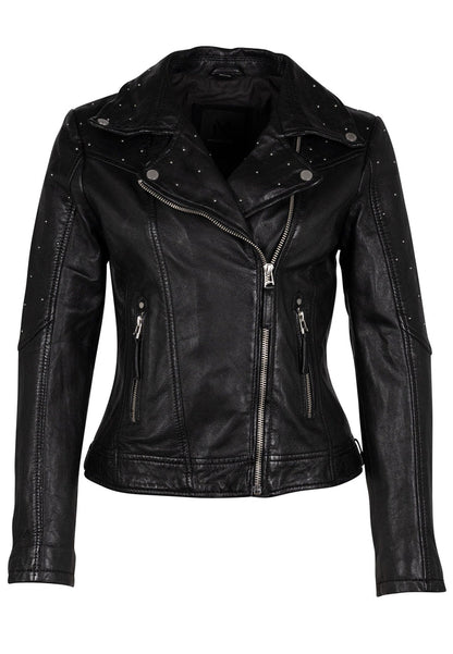 Noelia Black Silver Moon & Stars Leather Jacket