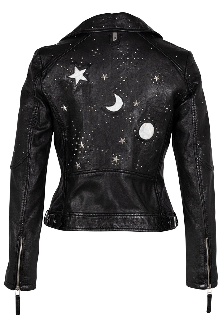 Noelia Black Silver Moon & Stars Leather Jacket