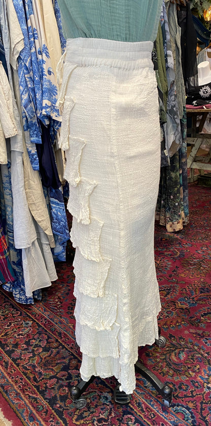 Full Length Layered Ruffle Skirt - Cream