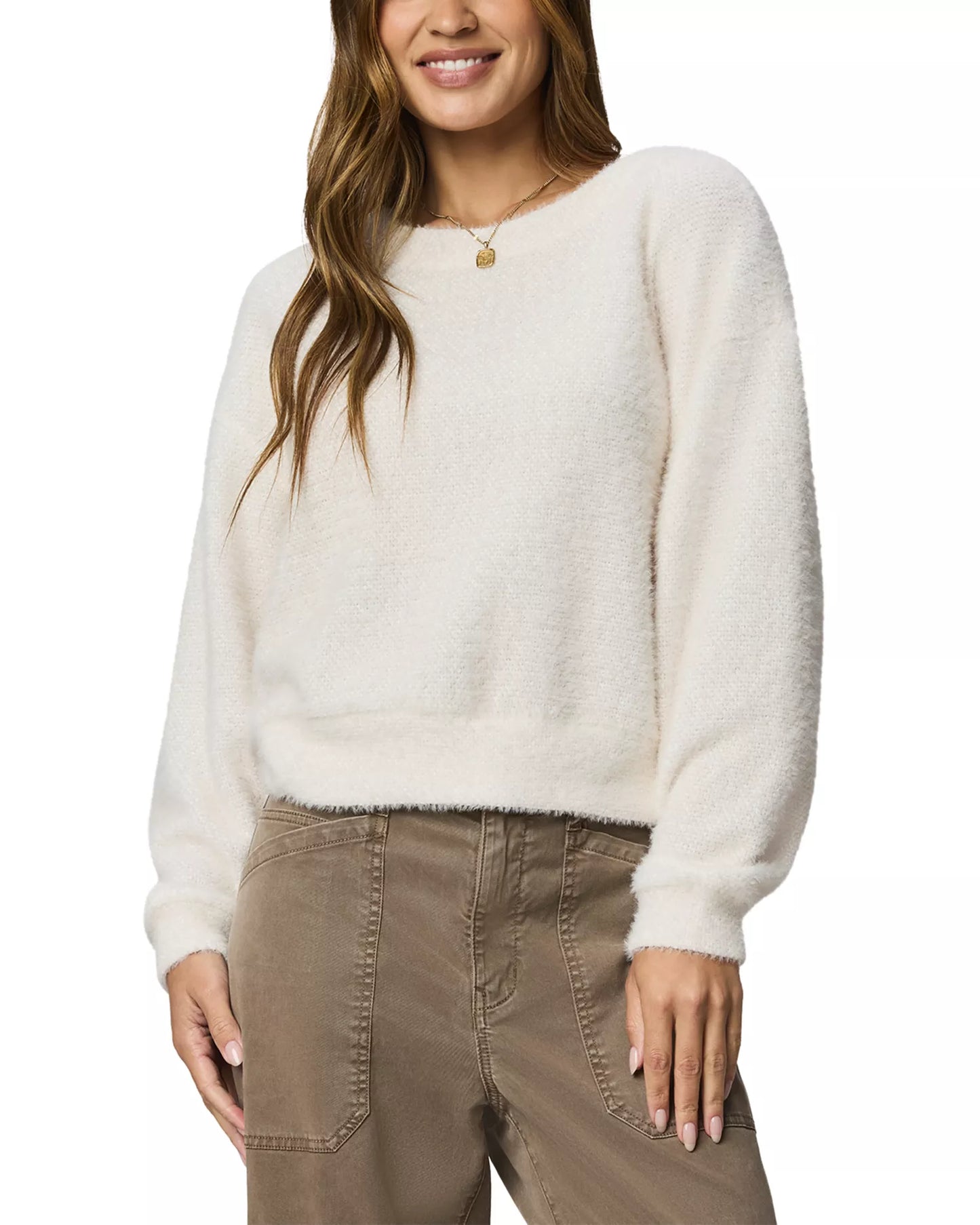 Fallon Fuzzy Crewneck Sweater - White