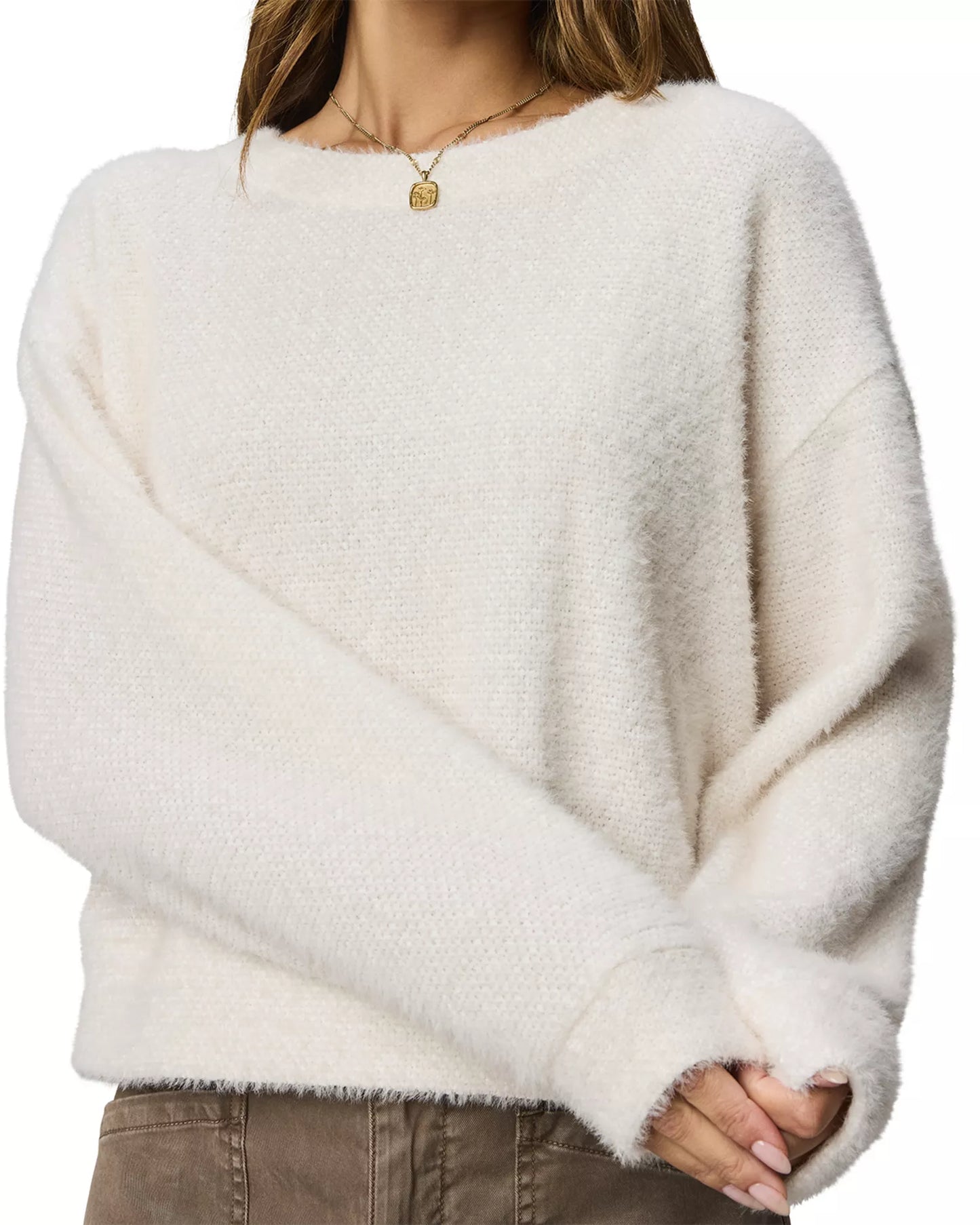Fallon Fuzzy Crewneck Sweater - White