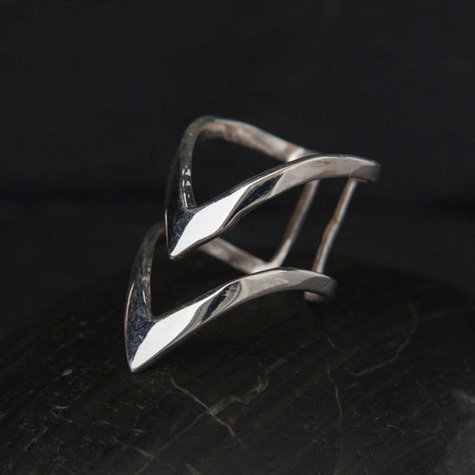 Sterling Silver Double V Ring -Choose Size