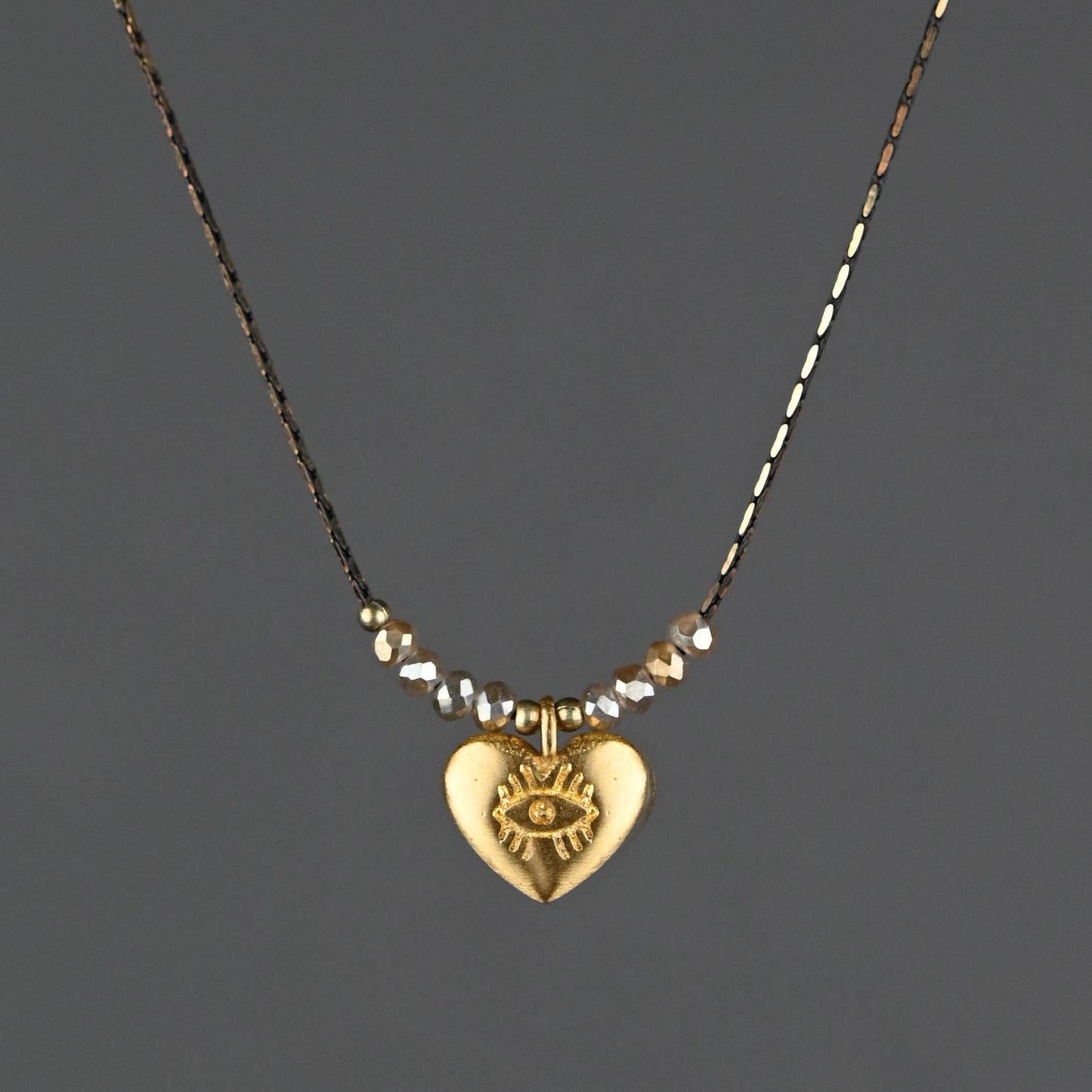 Delicate Beaded Heart Eye on Vintage Chain