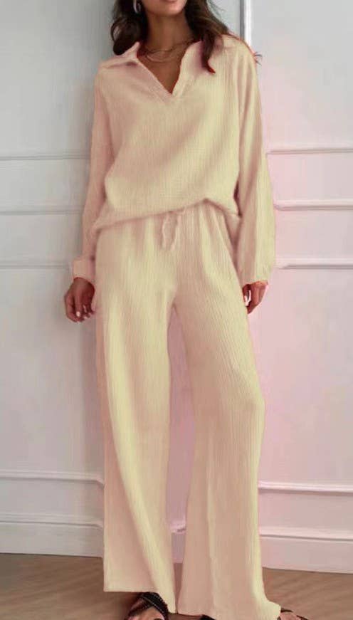 Comfy Long Sleeve V Neck - Beige