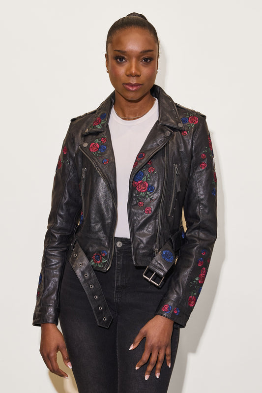 Women's Isabella RF Leather Jacket - Black
