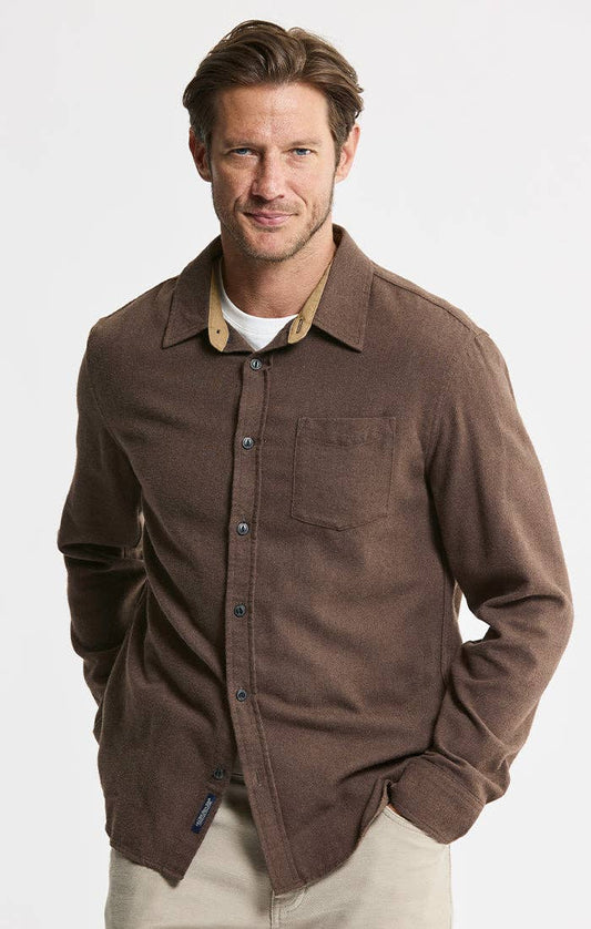 Manor Brushed Twill Flannel Shirt - Brown