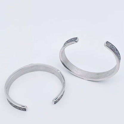 Stainless Steel Viking Rune Thor Hammer Cuff Bangle - MJ/BC - Ancient silver