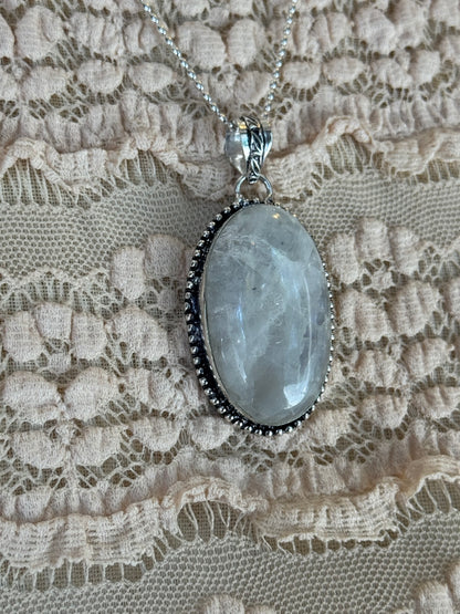 Oval Rainbow Moonstone Pendant