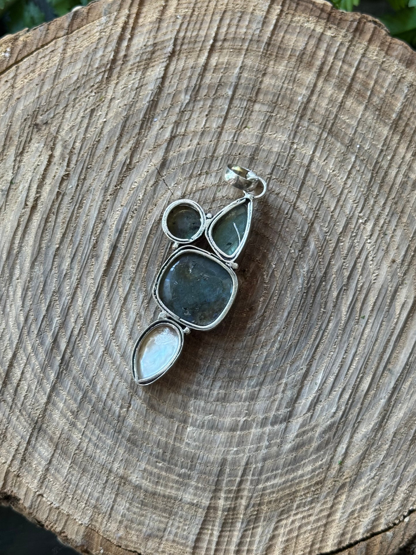 Triple Labradorite & Pearl Cluster Pendant