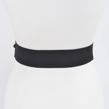 Multi Buckle Chain Layered Stretch Belt - Black/Gold
