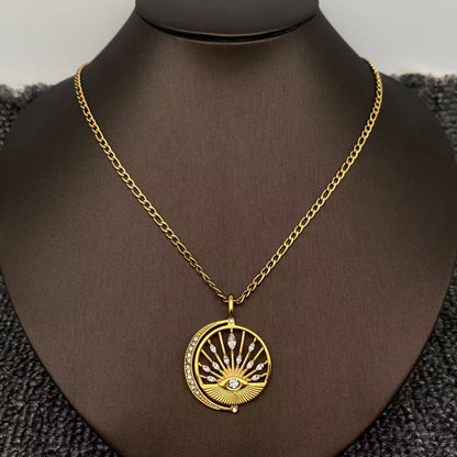 18K Golden Hollow Sun Moon Brightness Charm Necklace -FGS/MS