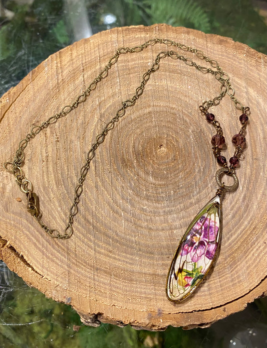 Cicada Wings on Patina Chain with Beads (2) *N257