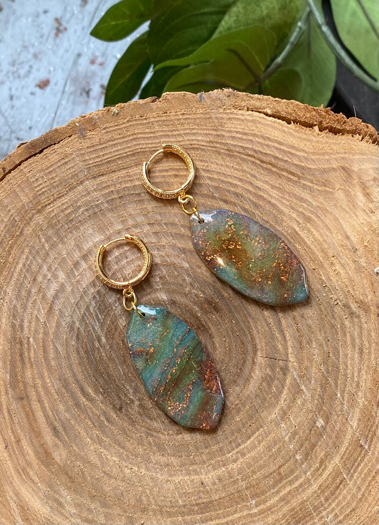 Green/Gold Shields with Crystal Hoops *E29