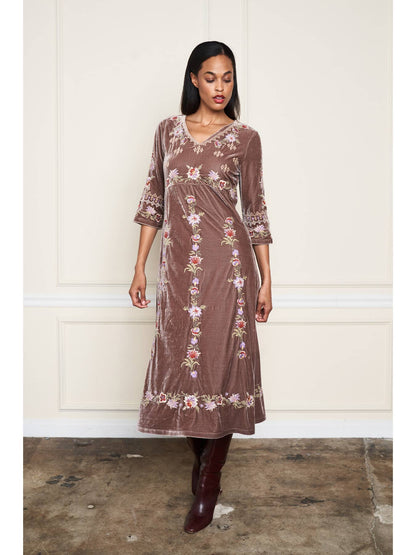 Velvet Midi Dress - Mocha
