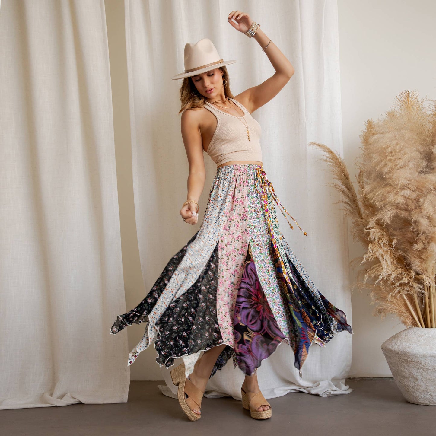 Curve Bohemian Handkerchief Maxi Skirt - Patchwork