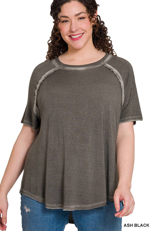 Curve Washed Short Sleeve Top - Ash Black