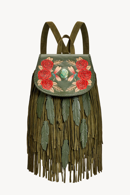 Akaroa Rose Backpack - Olive/Turquoise