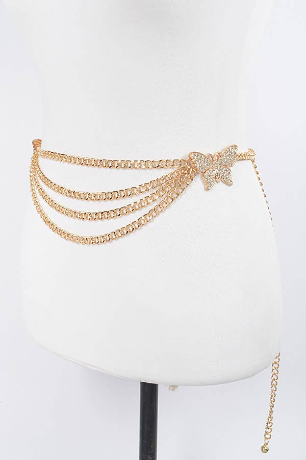 Butterfly Buckle Layered Chain Belt - Gold