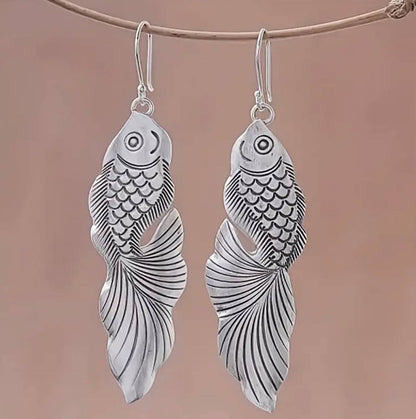 Lucky Fish Silver Drop Earrings