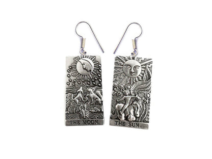 Moon And Sun Antique Silver Dangle Earrings