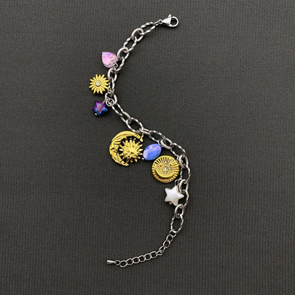 18K Gold Plated S.Steel Sun Moon Star Charm Bracelet
