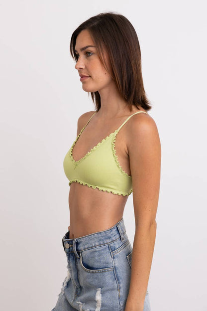 Seamless Lettuce Edge Bow Tie Triangle Bralette - Lime