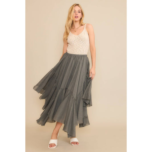 Asymmetrical Raw-Edge Uneven Hemline Skirt- Charcoal