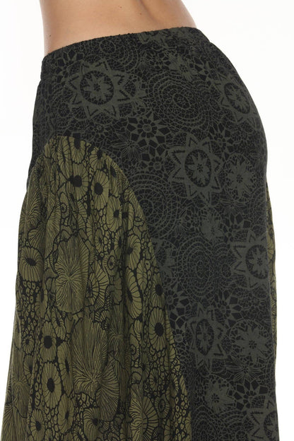 Flowy Lace Print Maxi Skirt - Forest