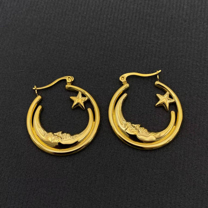Moon Star 18K Gold Plated S.Steel Hoop Earrings - FGS/MS