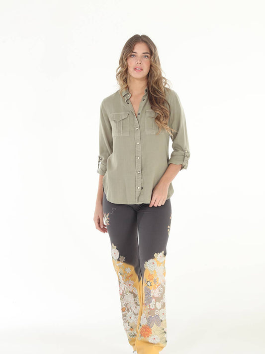 Chrysanthemum Print Pant - Charcoal