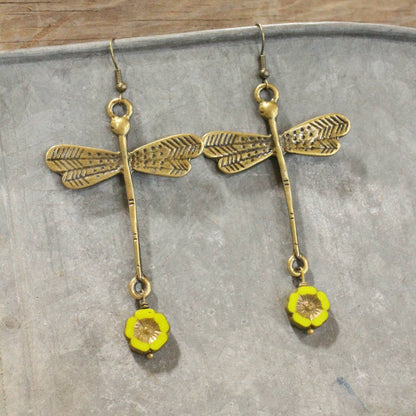 Sky Diving Dragonfly Dangle Drop Earrings