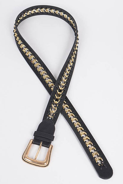 Chain Inside Frame Buckle Belt - Black/Gold