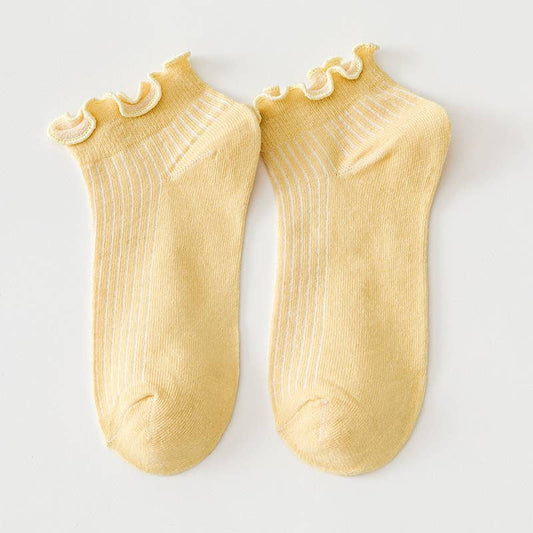 Ruffled Hugger Crew Socks - Yellow