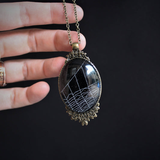 Real Spider Web Necklace - Antique Bronze