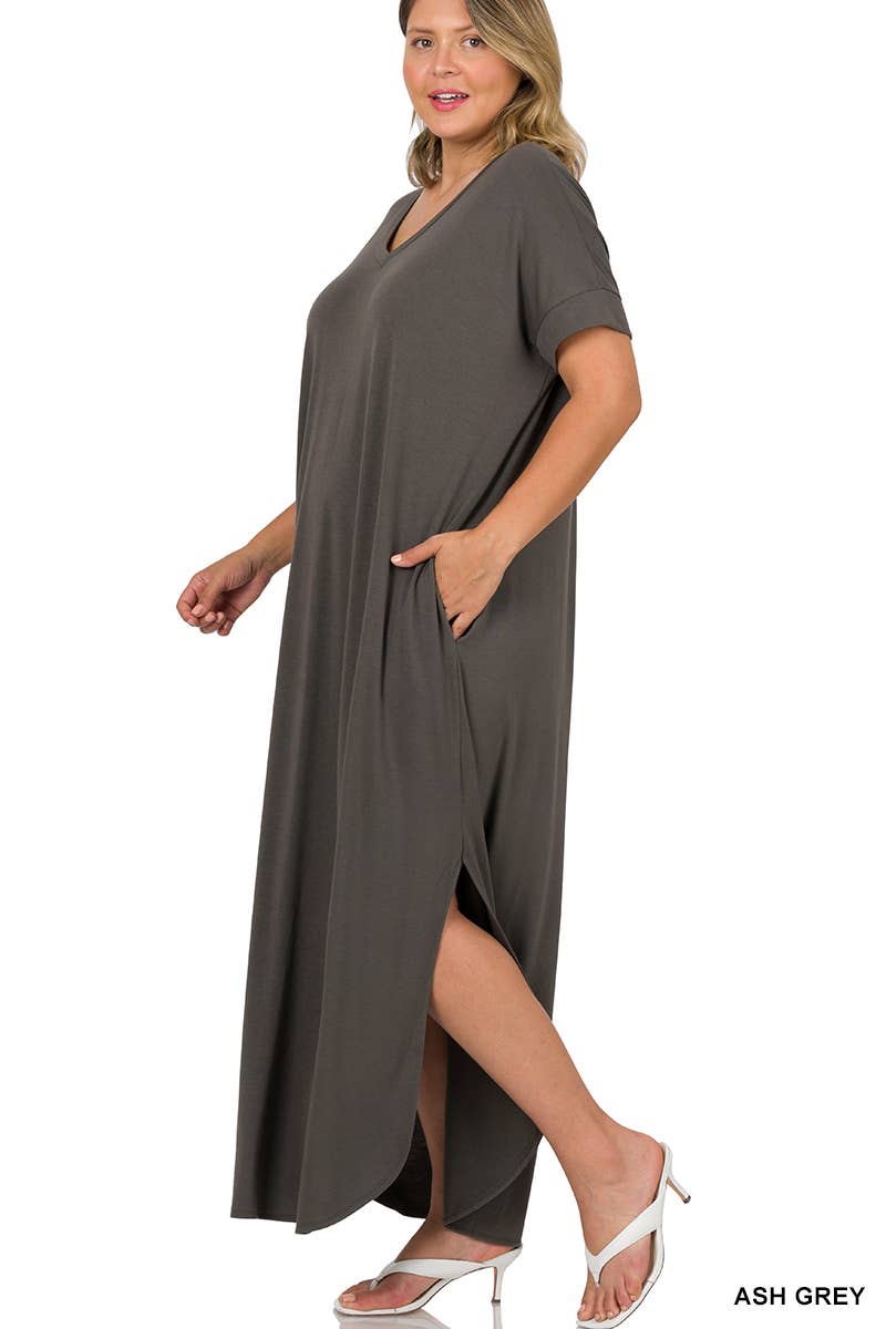 Plus V Neck Short Sleeve Maxi Dress