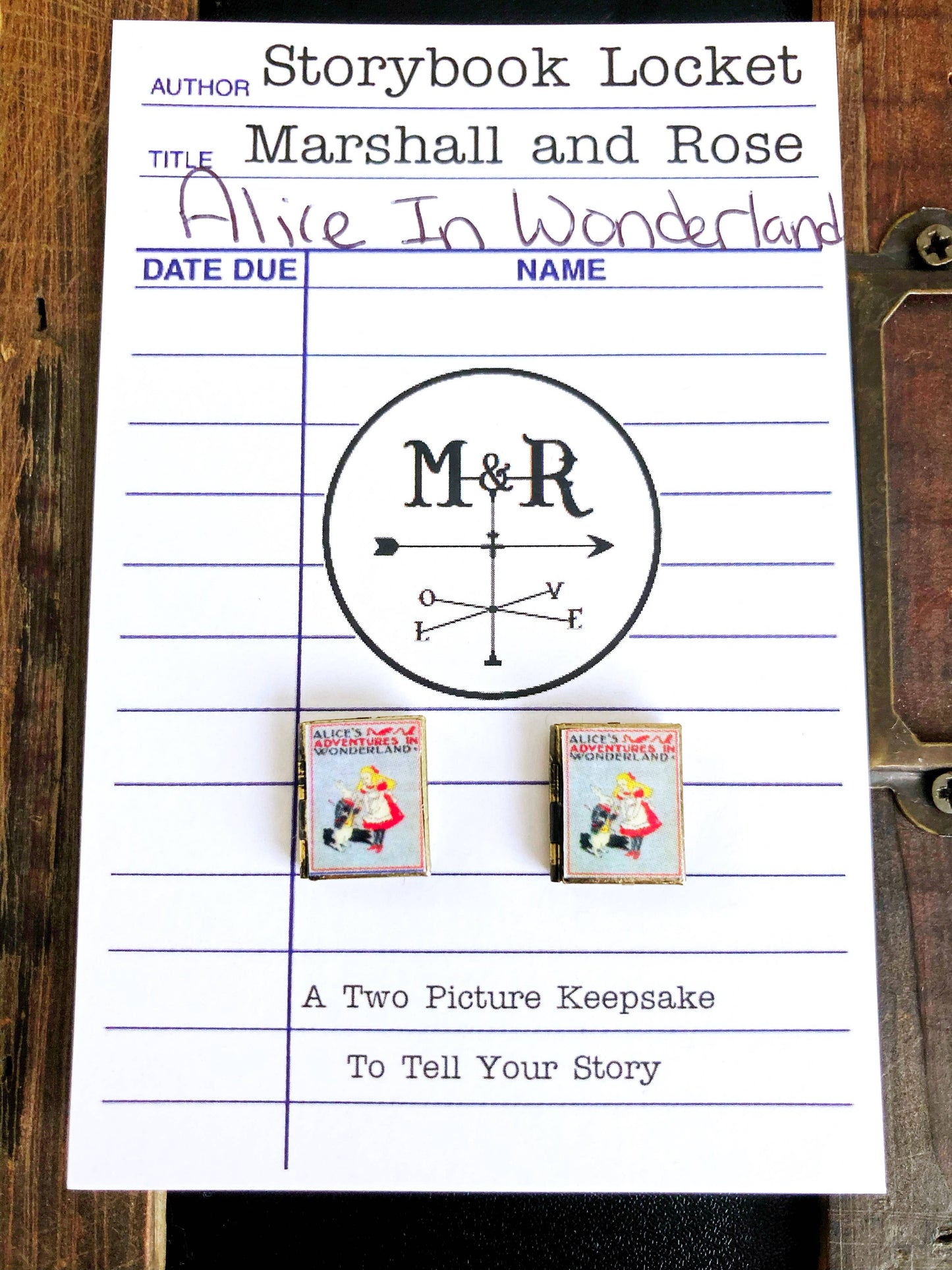 Post Earrings Book Locket Alice In Wonderland- Grey