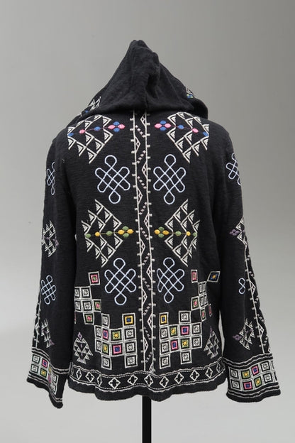 Double Knit Embroidered Hooded Cardigan - La De Da